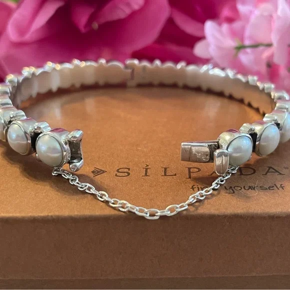 Silpada Pearl SUNKEN TREASURE Bangle Hinged Clasp Bracelet B2909 - Picture 8 of 17